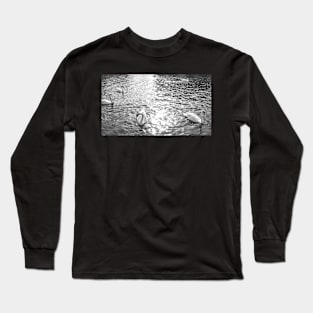 Flock of mute swans swimming in the evening sun on the River Bure, Norfolk Long Sleeve T-Shirt